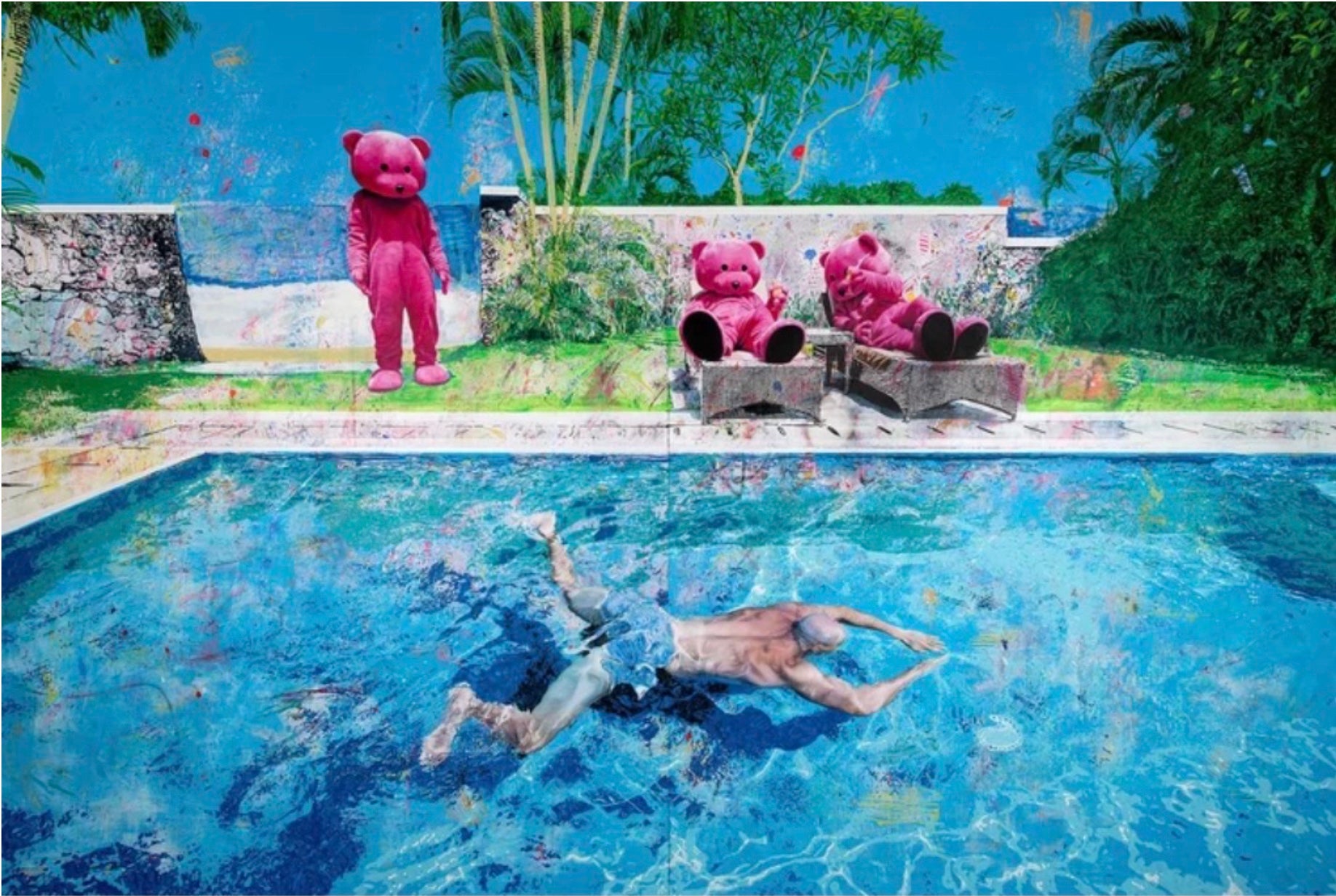 Portrait Of An Artist (One Figure And Three Bears) After Hockney
